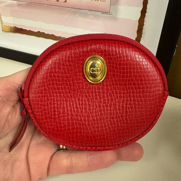 Christian Dior Authentic Red Leather Coin Purse with Key Ring - Picture 1 of 9